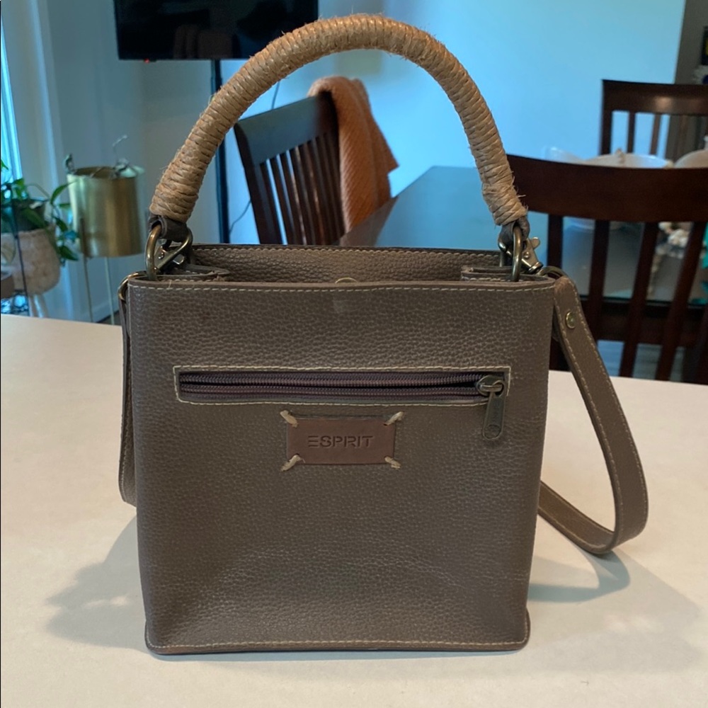 ESPIRIT VINTAGE VTG Handbag Crossbody Bag Rattan Handle Taupe Greige EUC